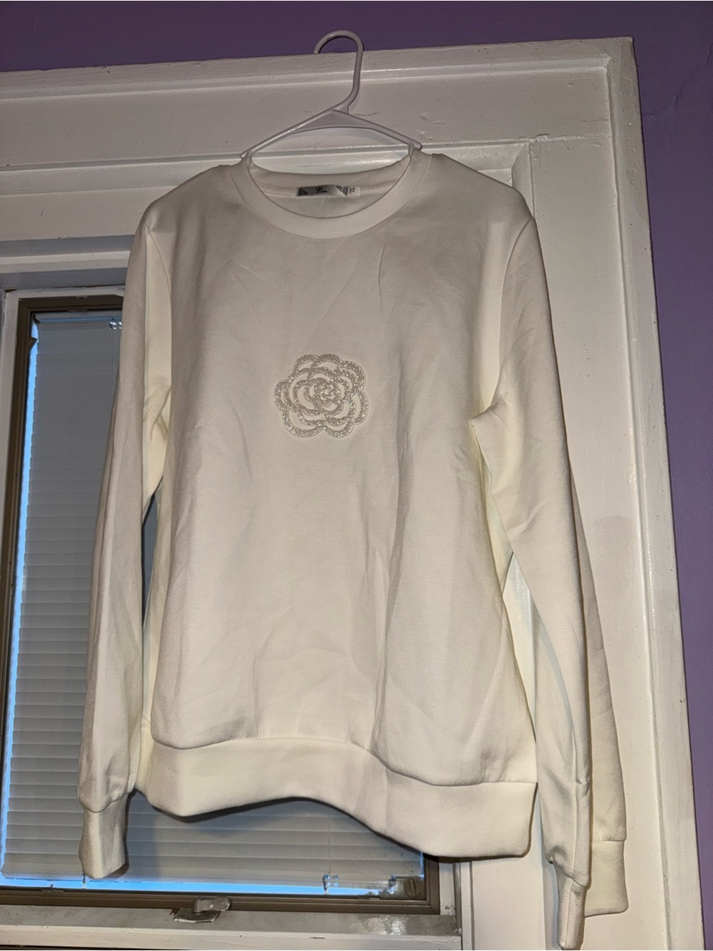 Cream Embroidered Floral Crewneck Sweatshirt